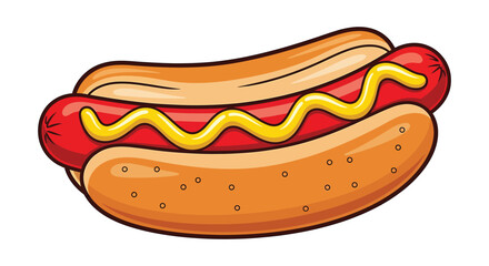 Hot Dog with Mustard – Fast Food Illustration of Tasty Snack