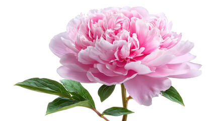 Pink Peony Flower with Dew Drops on Petals and Leaves