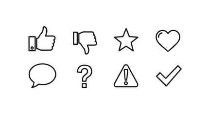 Collection of hand drawn social media feedback icons in silhouette style