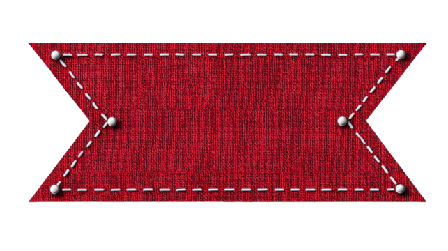 Red Fabric Ribbon Tag with Stitching Detail on Transparent Background