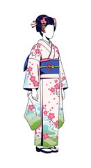 Elegant geisha in a traditional kimono with cherry blossom design brings Japanese culture to life