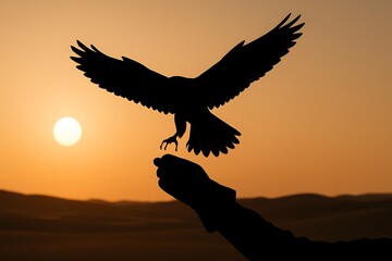 Embrace Freedom: Falconry Adventure at Sunset for Travel and Wildlife Enthusiasts, Capturing Strength, Tradition and the Majesty of Nature