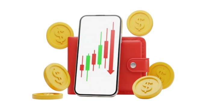 Stock chart on phone isolated on transparent background