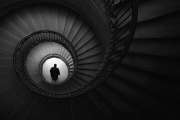 Fototapeta premium A person ascending a spiral staircase
