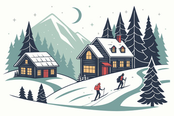 Naklejka premium winter landscape with house