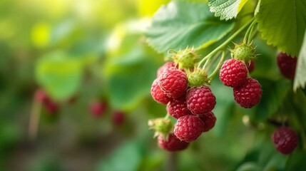 Raspberries grow in the garden. Selective focus