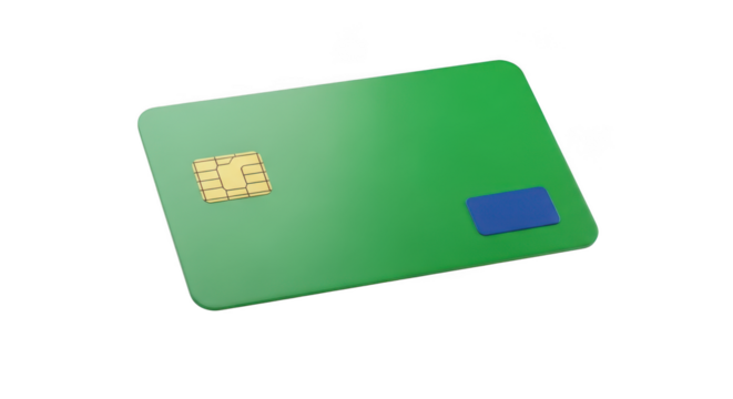 Green credit card isolated on transparent background