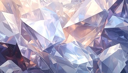 A multifaceted collection of glistening, translucent shapes, displaying a spectrum of pale, cool colors and a sense of depth.