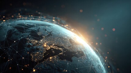 Obraz premium Global Connectivity Network Visualizing Data Transmission and Interconnected Systems on Earth for Future Technology