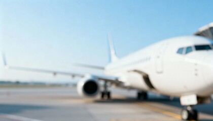 Blurred Airplane at Airport Gate Ready for Boarding on a Sunny Day