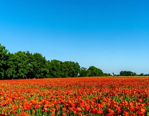 Vast poppy field under a clear sky