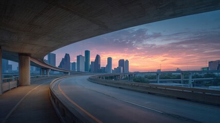 Fototapeta premium Urban Skyline at Sunrise: Captivating Cityscape View with Modern Architecture and Tranquil Sky