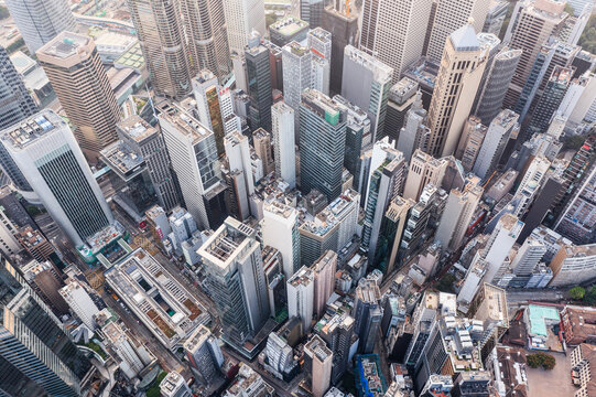 Aerial view of business district with office buildings, Central, Hong Kong