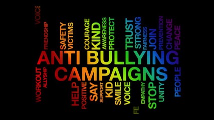 Anti bullying Campaigns concept Animated Tag Word Cloud kinetic typography, Text Design Animation typography seamless loop video motion graphics Intro, Word Art Looping Text effects rainbow gradient t