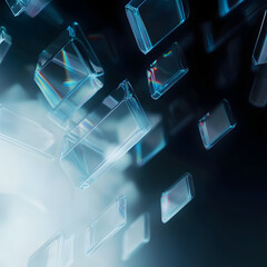 Modern App Interface Design Featuring Glass and Crystal Elements with Transparent Effects