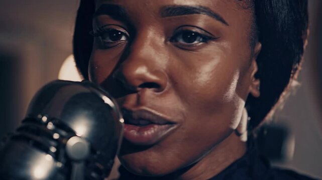 Singer performs soulful melody at intimate venue during evening event