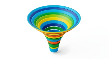 Colorful Rainbow Conical Spiral on White Background for Creative and Educational Use