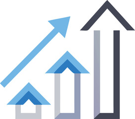 Fototapeta premium Abstract graphic representing upward financial growth and progress with multiple arrows pointing in different directions signifying success and development