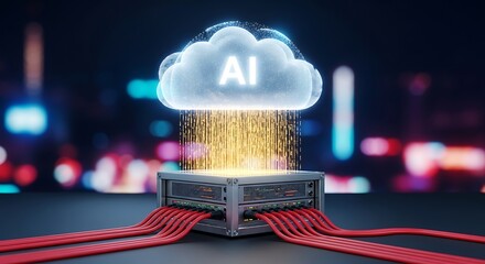 Dynamic AI cloud computing data flow powering modern technology and innovation in a vibrant digital landscape