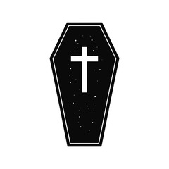 Obraz premium Vector art of black hexagonal coffin with a white cross and stars inside