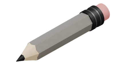 Gray Pencil with Pink Eraser on White Background for Artistic and Office Use