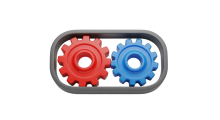 Red and blue gear isolated on transparent background