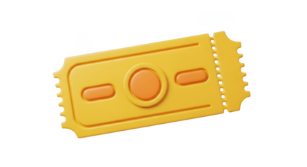 Yellow ticket isolated on transparent background for admission