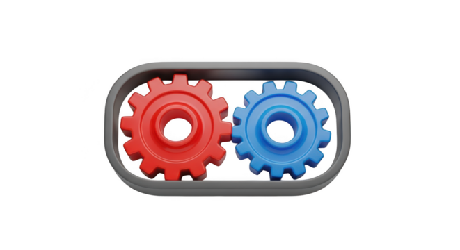 Red and blue gear isolated on transparent background