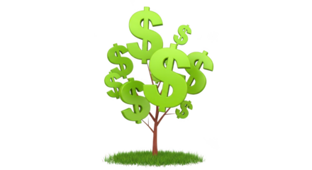 Money tree with dollar signs isolated on transparent background