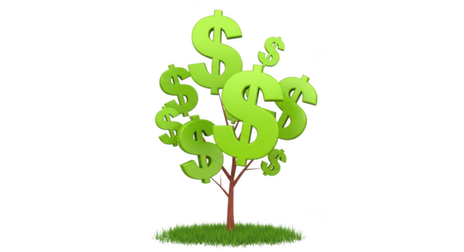 Money tree with dollar signs isolated on transparent background