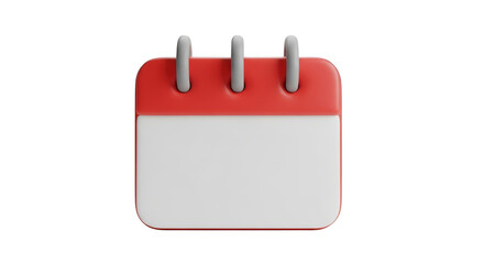 Calendar icon with red cover isolated on transparent background
