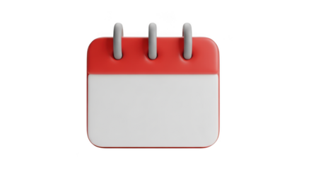 Calendar icon with red cover isolated on transparent background