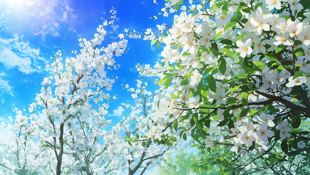 blue sky and white flowers