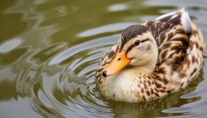 Obraz premium Female duck swimming in a pond with rippling water 