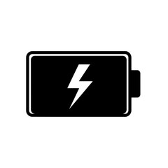 Vector art of black icon of a battery with a lightning bolt symbol indicating power or charge