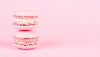 A Delicate Stack of Two Pink French Macarons on a Soft Monochromatic Background