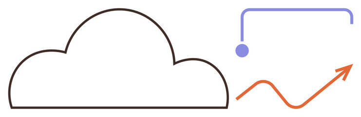Cloud outline beside an arrow indicating data growth with abstract lines and a dot. Ideal for technology, cloud computing, data analysis, progress, innovation, efficiency, future concepts. Simple