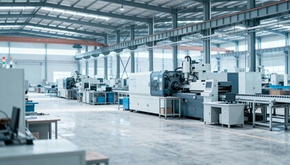 Obraz premium Industrial Manufacturing Facility Interior with Advanced Machinery and Equipment for Production and Technology