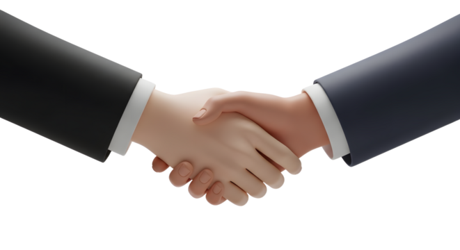 Handshake Between Business Professionals in Formal Suit Jackets Over White Background