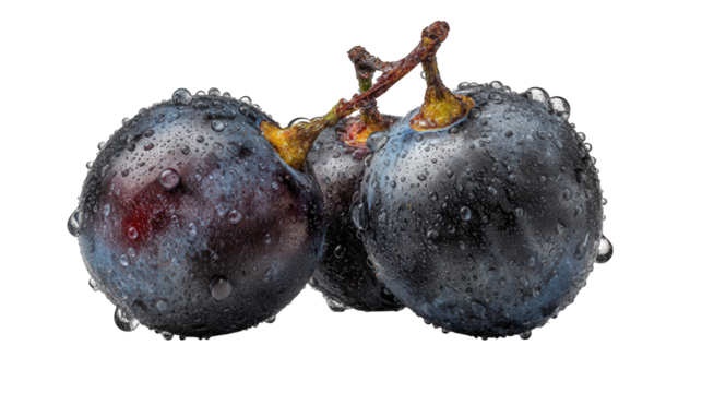 Dark Red Grapes with Water Droplets on a Transparent Background