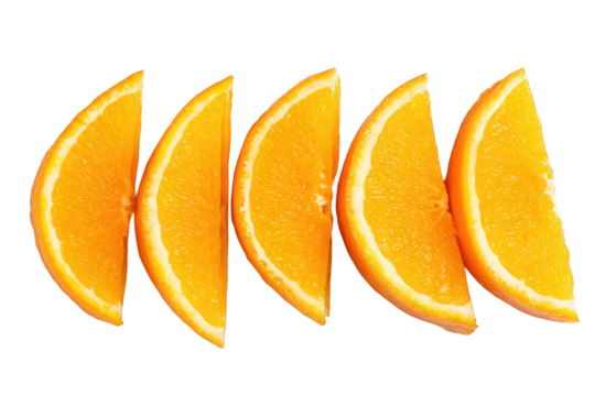 Five Slices of Orange on Black Background