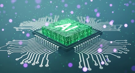 Stunning AI chip glows with futuristic technology and digital circuits, powering innovation