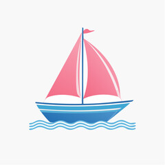 Fototapeta premium A Vibrant Illustration of a Sailboat on the Water with Pink Sails and Blue Hull