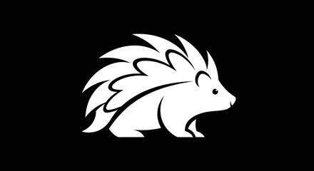 White stylized hedgehog illustration.