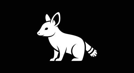 Minimalist white graphic illustration of a desert animal with large ears.