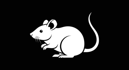 White Mouse Illustration on Black Background.