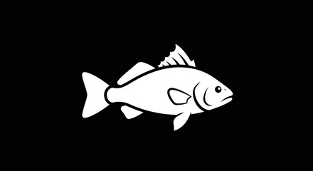 Simple white fish illustration on a black background perfect for design.