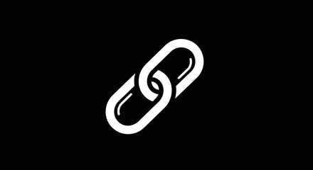 White Chain Link Icon on Black Background.