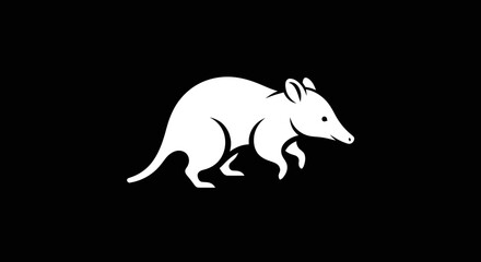 White silhouette of a bandicoot animal on a black background.