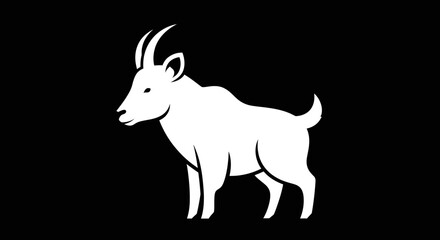 Elegant white goat silhouette against a stark black background showcasing its form.